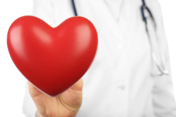 Stéthoscope avec cœur dans les mains du médecin, gros plan — Photo