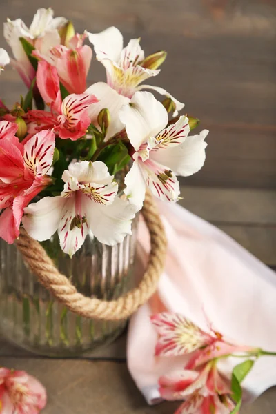 Bouquet of alstroemeria on wooden background — Stock Photo, Image