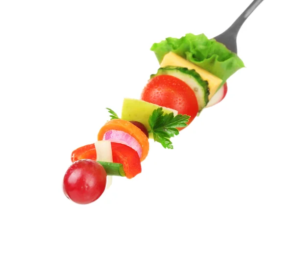 Snack of vegetables on fork isolated on white — Stock Photo, Image