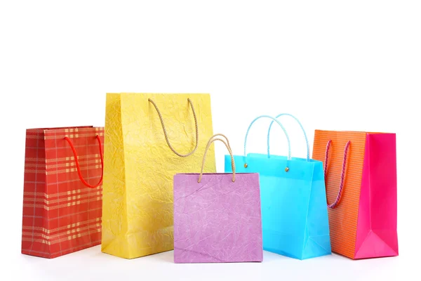 Colorful shopping paper bags isolated on white — Stock Photo, Image