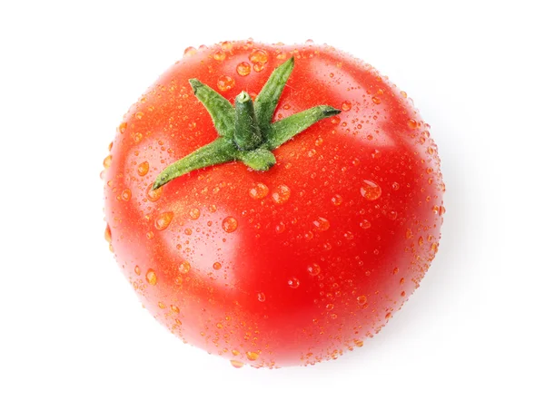 Fresh tomato with droplets isolated on white — Stock Photo, Image
