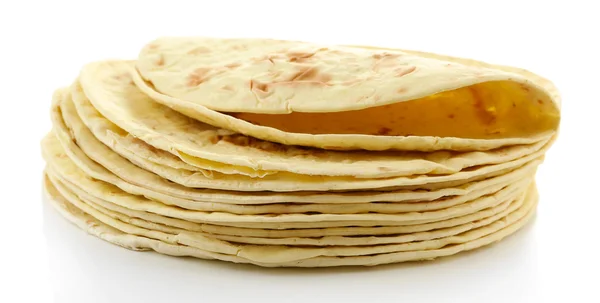 Bloem tortilla's geïsoleerd op wit — Stockfoto