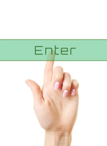 Female hand push "Enter" button — Stock Photo, Image
