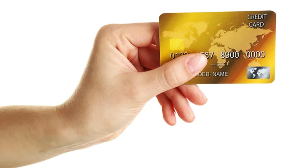 Hand holding credit card, isolated on white — Stock Photo, Image