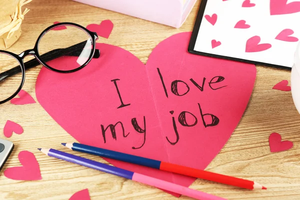 Napis kocham moją pracę na miejscu pracy — Zdjęcie stockowe