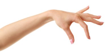 Kadın eli beyaza izole edilmiş.