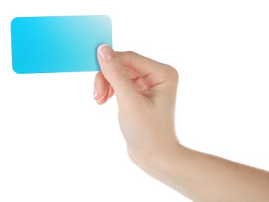 kartvizit, üzerinde beyaz izole tutan el