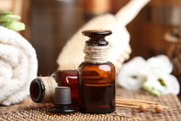 Beautiful spa composition with aroma oil on table close up — Stock Photo, Image