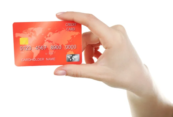 Hand holding credit card, isolated on white — Stock Photo, Image