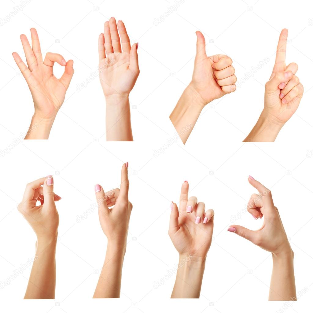 Collage of  hands showing different gestures