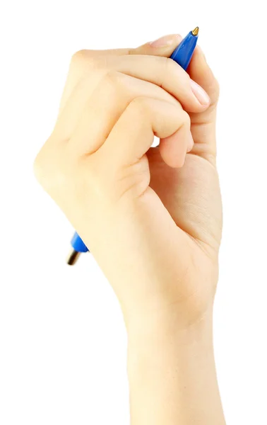 Weibliche Hand mit Stift isoliert auf weiß — Stockfoto