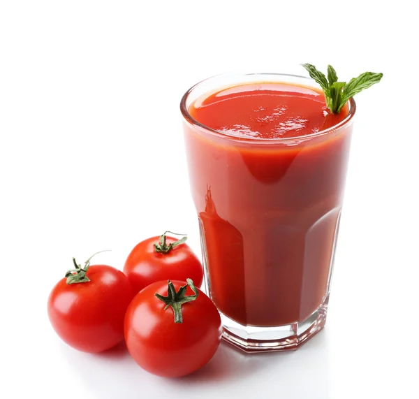 Glass of fresh tomato juice isolated on white — Stock Photo, Image