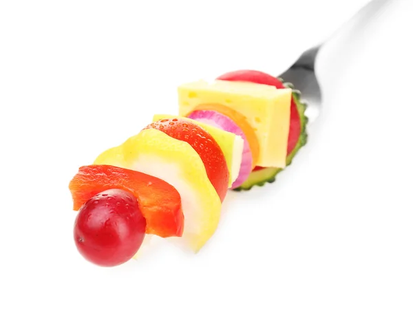 Snack of vegetables on fork isolated on white — Stock Photo, Image