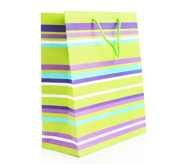 Striped shopping paper bags isolated on white — Stock Photo, Image