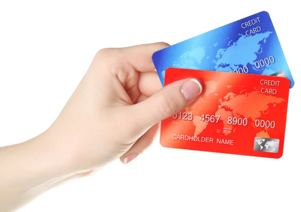 Carte di credito a mano — Foto Stock