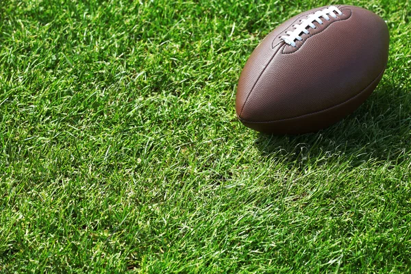 Rugby ball on green field — Stock Photo, Image