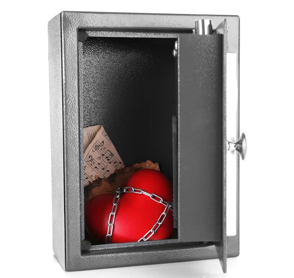 Decorative heart with old paper in safe — Stock Photo, Image