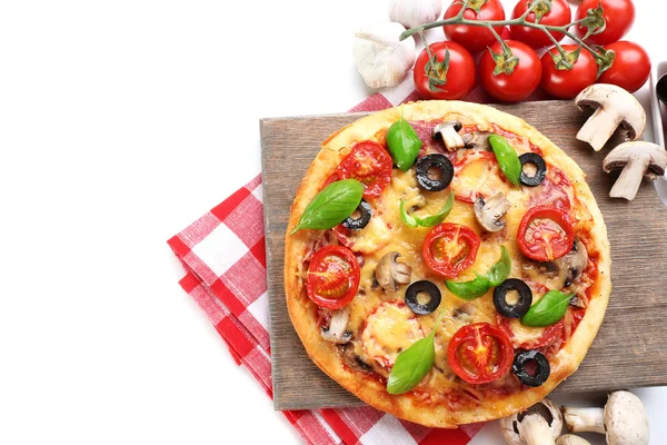 Tasty pizza with vegetables and basil — Stock Photo, Image