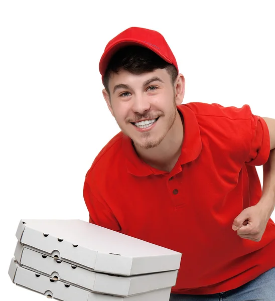 Rapaz de entrega com caixas de pizza — Fotografia de Stock