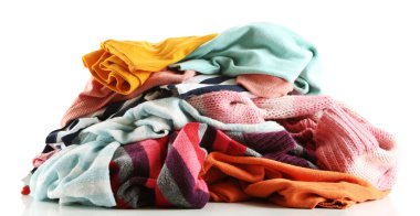 farklı kıyafetler, üzerinde beyaz izole yığını