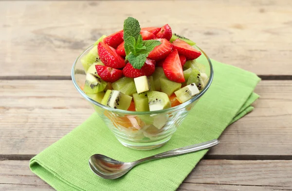 Dessert of fresh fruits in glass saucer — Stock Photo, Image