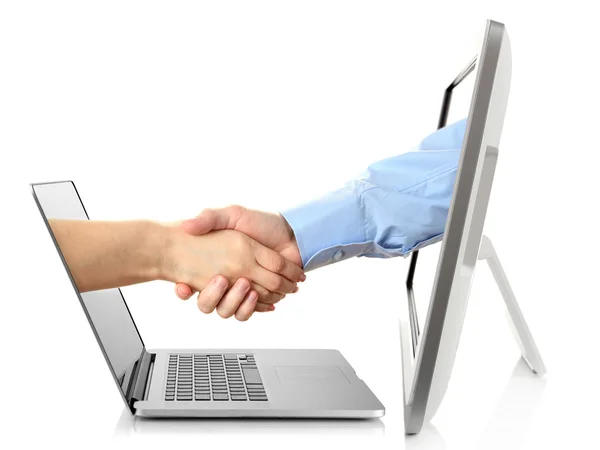Virtual handshake.  Internet business concept isolated on white — Stock Photo, Image