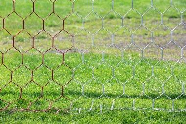 Futbol yeşil çim zemin üzerine net