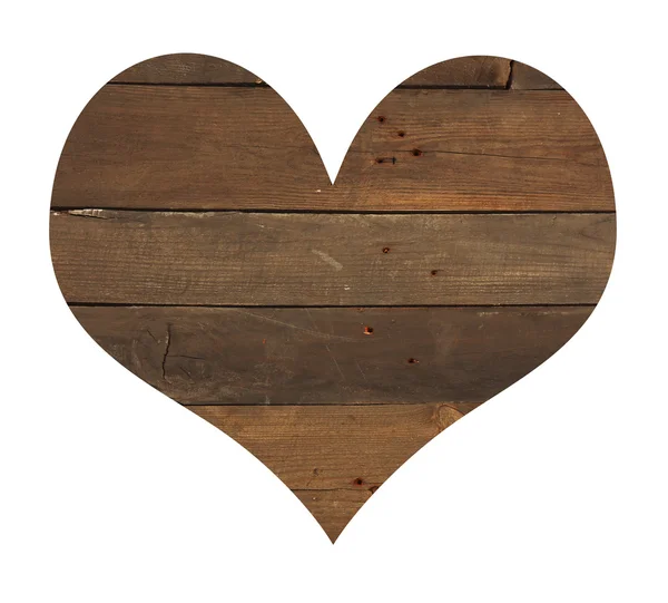Винтажное деревянное сердце изолировано на белом — стоковое фото