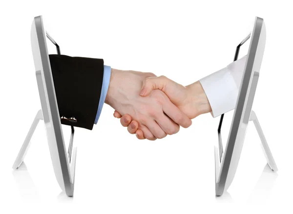 Virtual handshake.  Internet business concept isolated on white — Stock Photo, Image