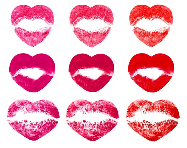 Kissing lips in shape of hearts isolated on white — Stock Photo, Image