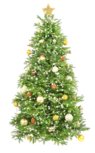 Albero di Natale decorato isolato su bianco — Foto Stock