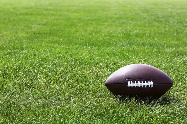Rugby ball on green field — Stock Photo, Image
