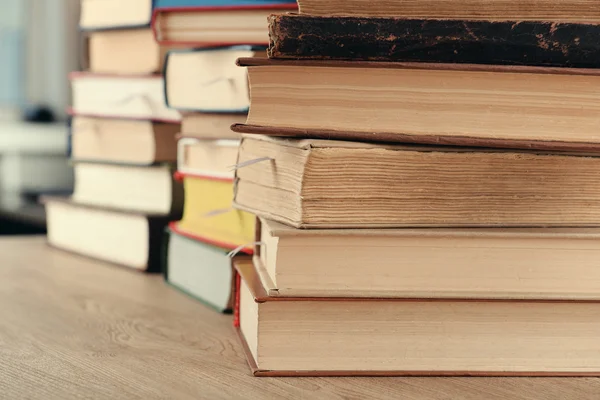 Stacks of books on table close up — Stock Photo, Image