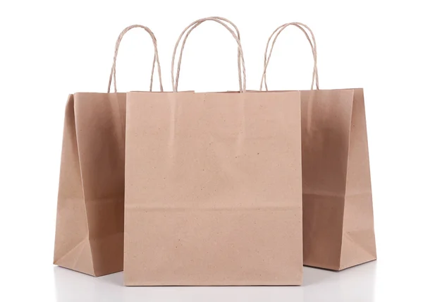 纸制购物袋，白色隔离 — 图库照片