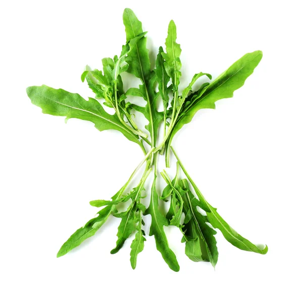 Groene rucola bladeren geïsoleerd op wit — Stockfoto