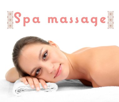 Beautiful young woman getting massage,  isolated on white