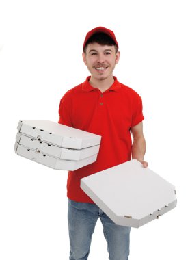 servis elemanı üzerinde beyaz izole karton pizza kutusu