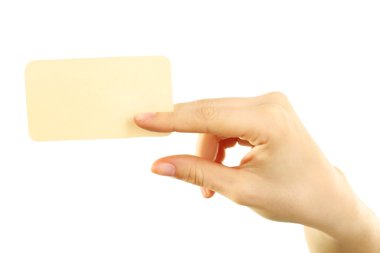 kartvizit, üzerinde beyaz izole tutan el