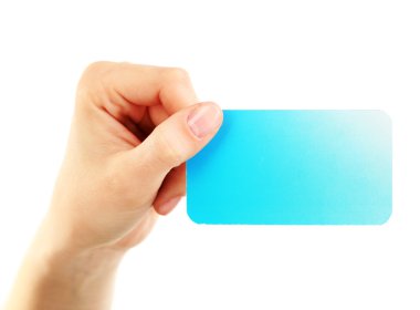 kartvizit, üzerinde beyaz izole tutan el