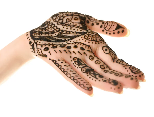 Henna on female hand isolated on white — Stock Photo, Image