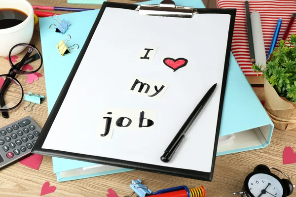 Inscription I love my job on workplace — Stock Photo, Image