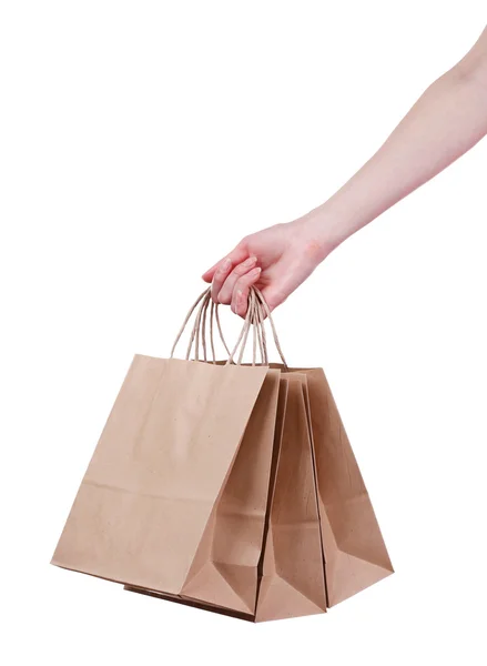 Ręka trzyma torba na zakupy papieru — Zdjęcie stockowe
