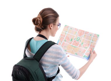 Gezgin ile harita üzerinde beyaz izole