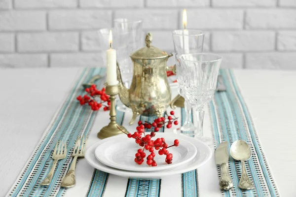 Beautiful table setting with vintage silverware — Stock Photo, Image