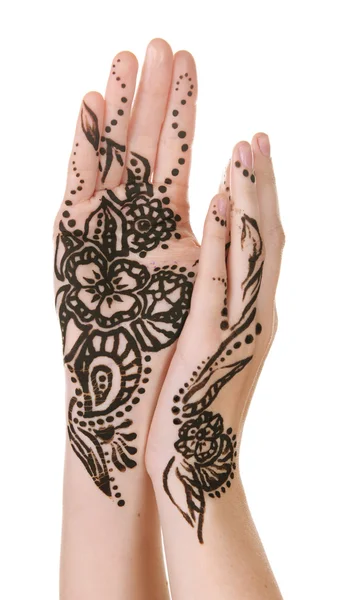 Afbeelding van henna op vrouwelijke handen — Stockfoto