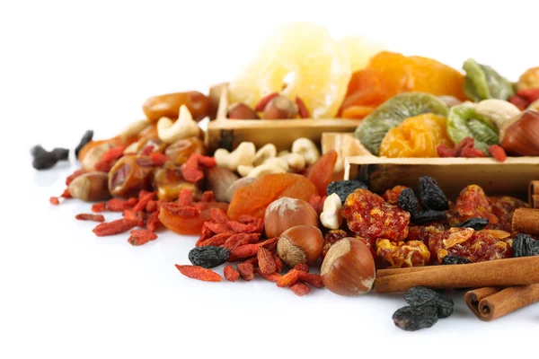 Assortment of dried fruits isolated on white — Stock Photo, Image