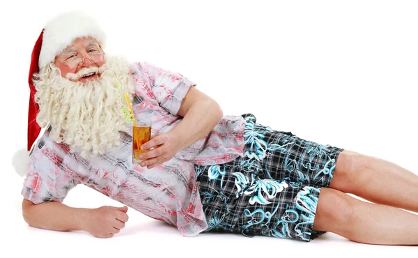 Santa claus rusten op vakantie, geïsoleerd op wit — Stockfoto