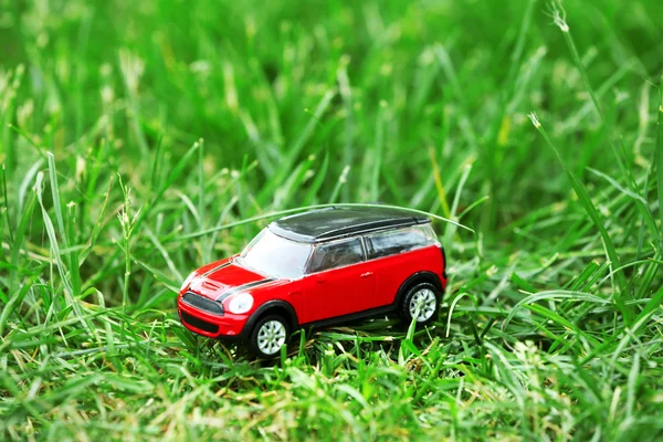 Small car model over green grass — Stock Photo, Image