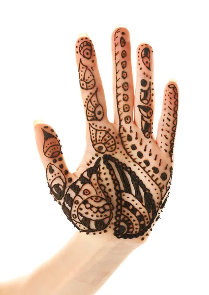 Henna en la mano femenina — Foto de Stock