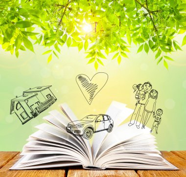 Kitap çizimler doğa arka plan üzerinde açın